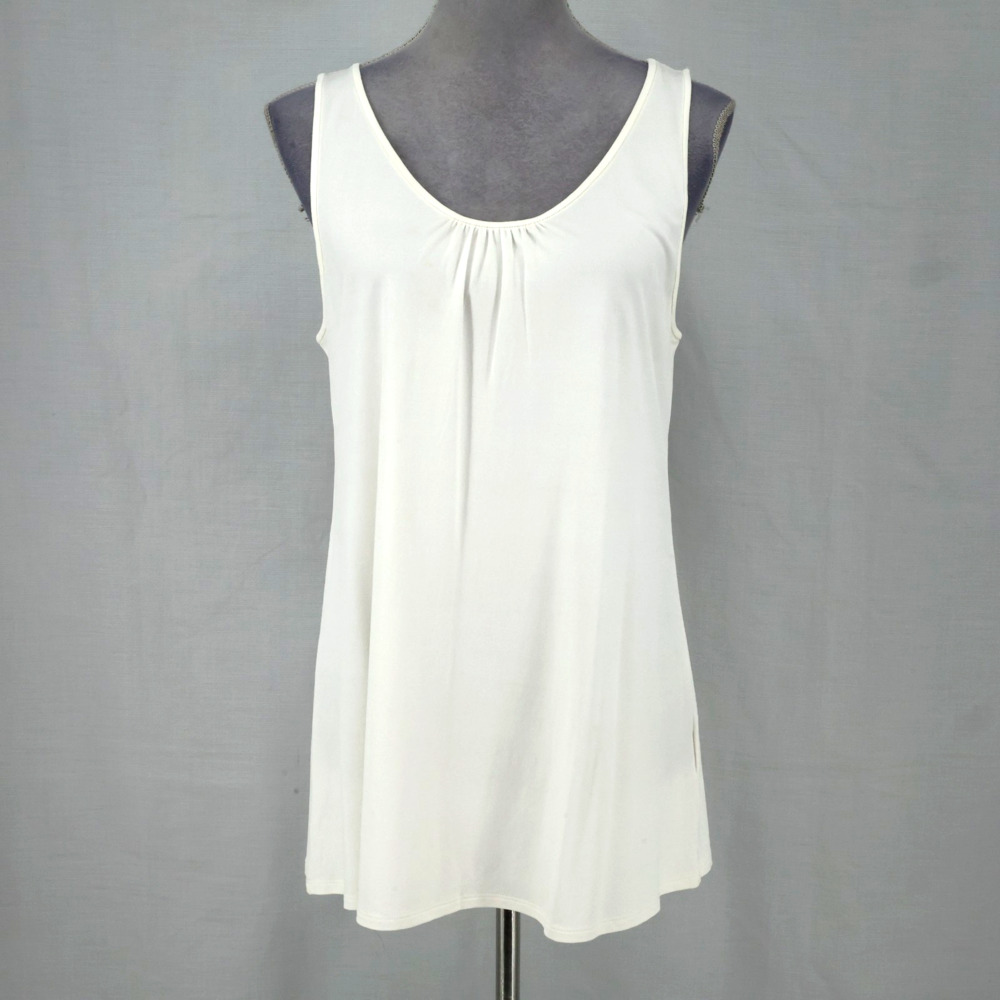 Eileen Fisher Top Womens Medium Ivory Silk Camisole Blouse Tank Shell Ruched